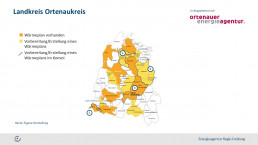 Aktueller Stand der Wärmeplanung im Landkreis Ortenau – die Grafik zeigt: Achern, Kehl, Oberkirch, Offenburg, Biberach, Nordach, Oberharmersbach, Zell am Harmersbach, Lahr, Rust, Ringsheim und Ettenheim haben bereits einen Wärmeplan, viele andere Kommunen sind in der Vorbereitung.